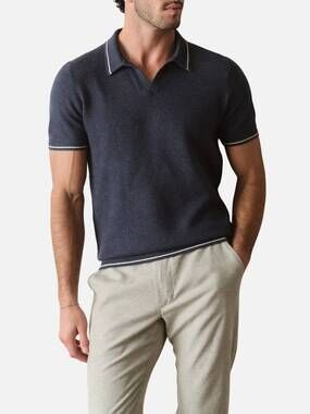NEW MARINE LAYER liam sweater polo shirt in dark indigo